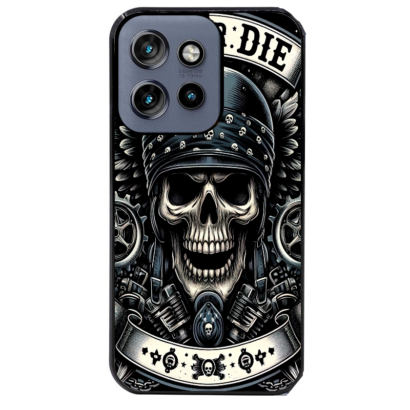 Coque noire taperso pour Moto Edge 60 et Neo Fusion Pro avec motif mort motard protection antichoc personnalisée