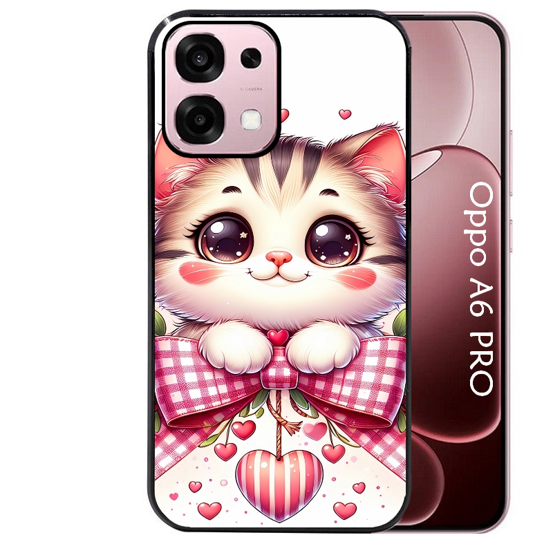 Coque noire taperso pour OPPO A6 PRO 4G et 5G avec motif chat noeud et coeur protection antichoc personnalisée