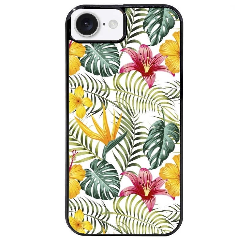 Coque noire taperso pour Iphone 16 16E PLUS MAX PRO avec motif jungle et fleur hibiscus protection antichoc personnalisée