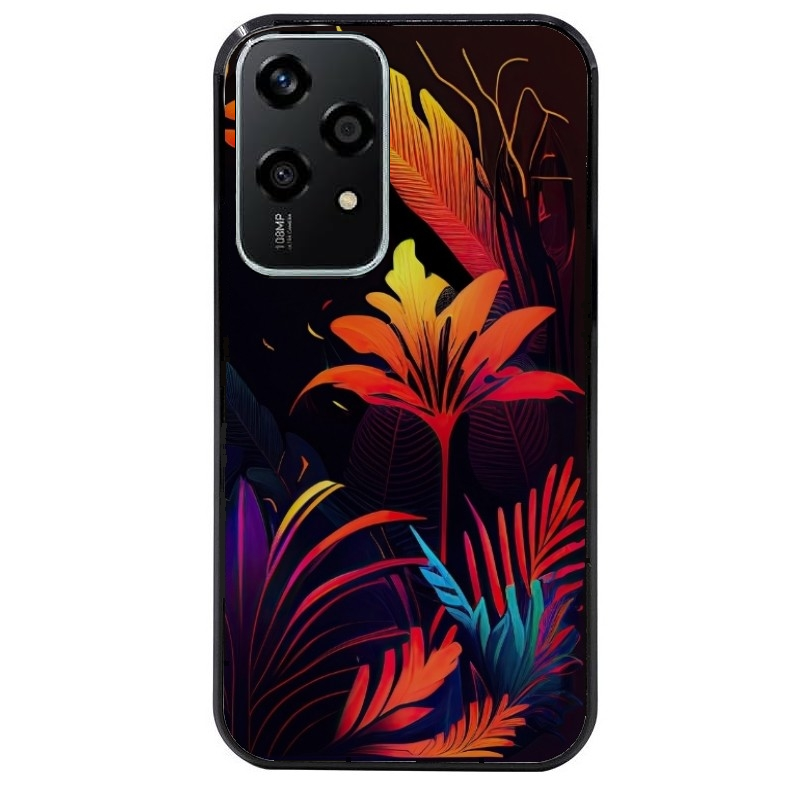 Coque noire taperso pour Honor 200 et Lite Pro Smart avec motif tropical jaune protection antichoc personnalisée