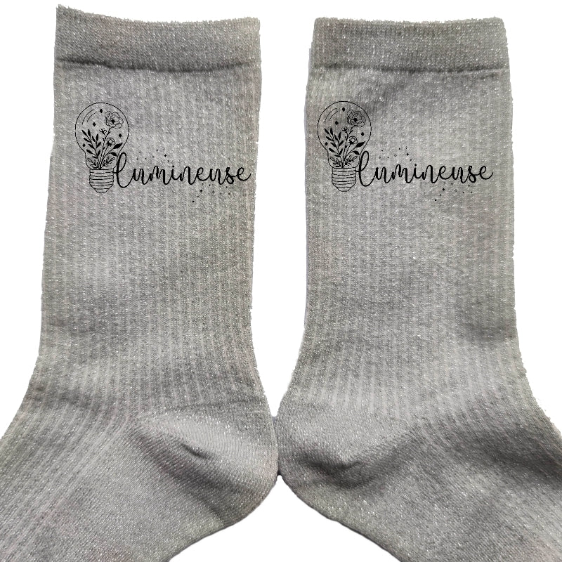 Chaussettes paillettes argent motif lumineuse