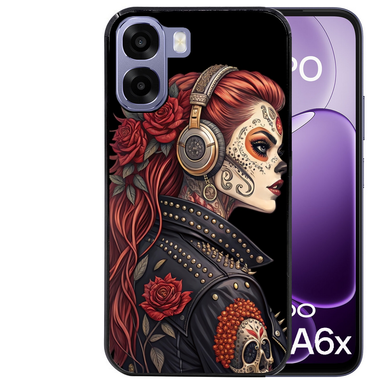 Coque noire taperso pour OPPO A6 A6X 4G et 5G avec motif tete de mort rock protection antichoc personnalisée
