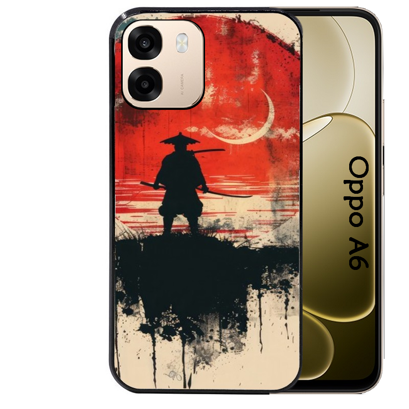 Coque noire taperso pour OPPO A6 A6X 4G et 5G avec motif samourai rouge protection antichoc personnalisée