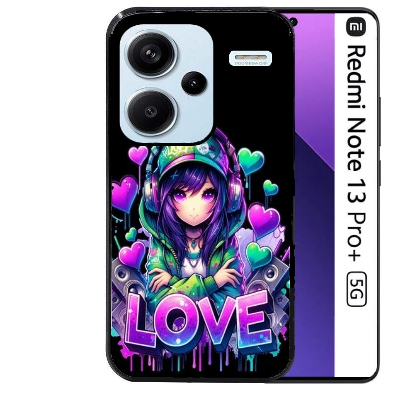 Coque noire taperso pour Redmi Note 13 PRO PLUS 5G avec motif anime manga et love protection antichoc personnalisée