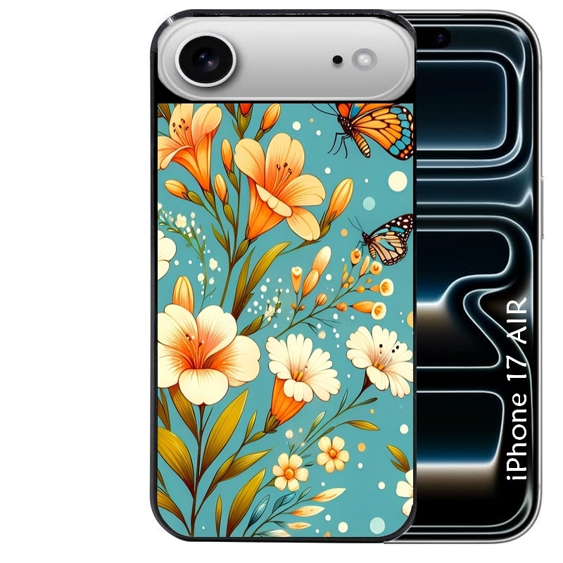 Coque noire taperso pour Iphone 17 17E AIR MAX PRO avec motif fleur orange protection antichoc personnalisée