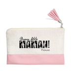 Pochette personnalisée motif maman bonne fete en toile et simili cuir personnalisée