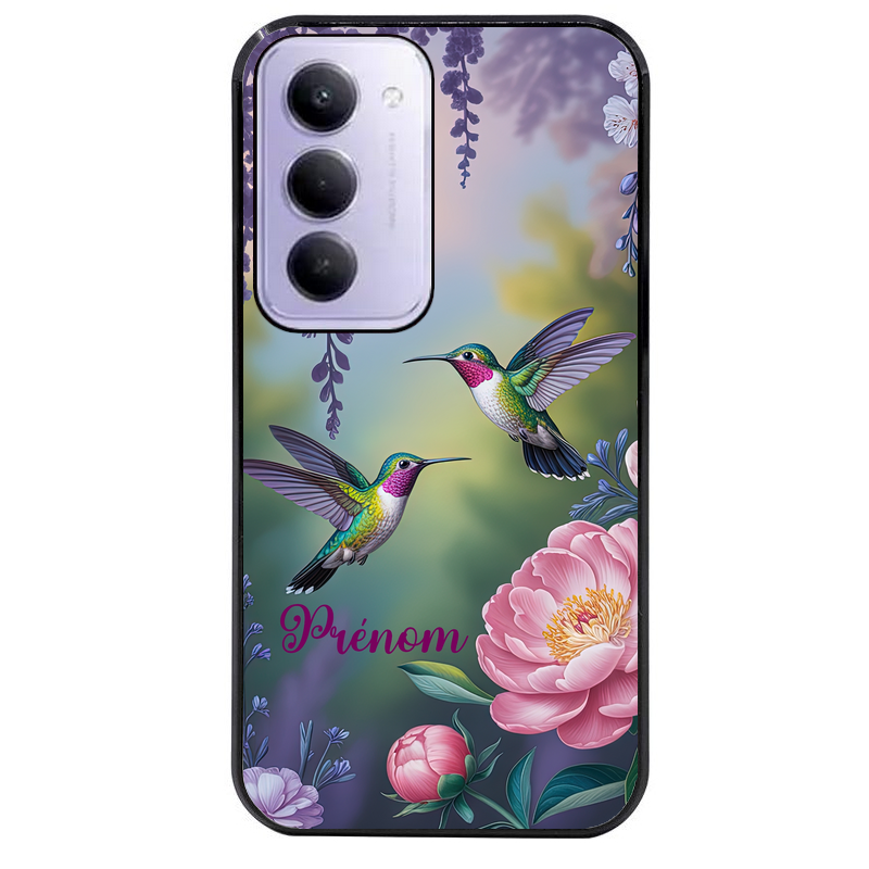 Coque noire taperso pour Redmi 15 4G et 5G avec motif colibri couple personnalise protection antichoc personnalisée