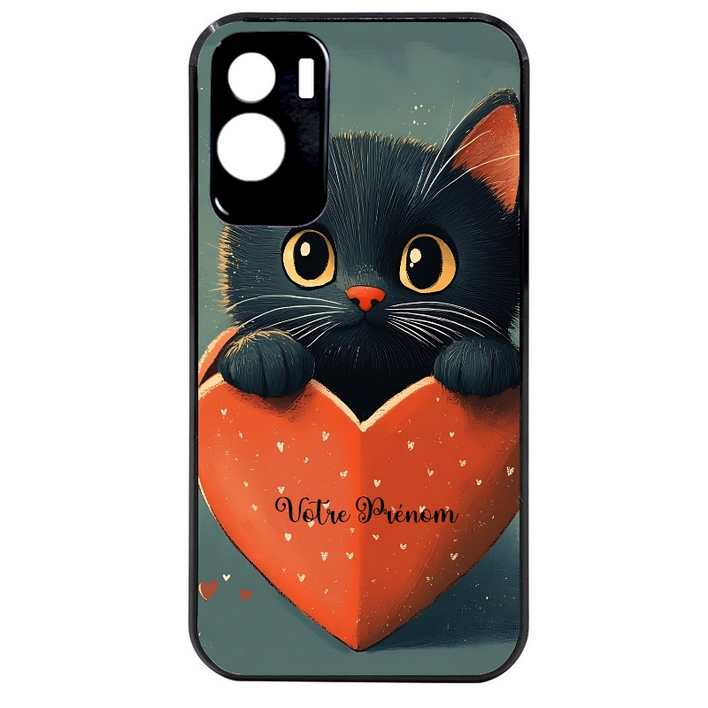Coque noire taperso pour Honor 70 LITE 90 et LITE avec motif chat et coeur avec prenom protection antichoc personnalisée