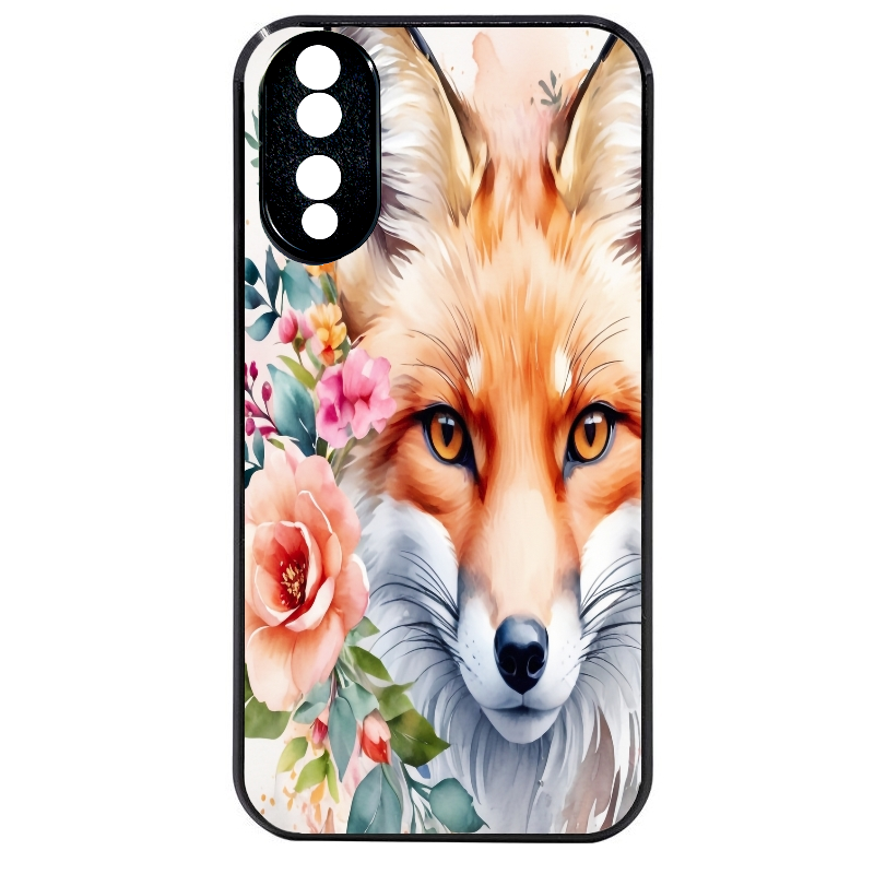 Coque noire taperso pour Honor 70 LITE 90 et LITE avec motif renard fox et fleurs protection antichoc personnalisée
