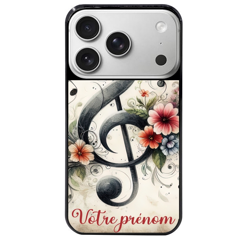 Coque noire taperso pour Iphone 17 17E AIR MAX PRO avec motif musique cle sol personnalisee protection antichoc personnalisée