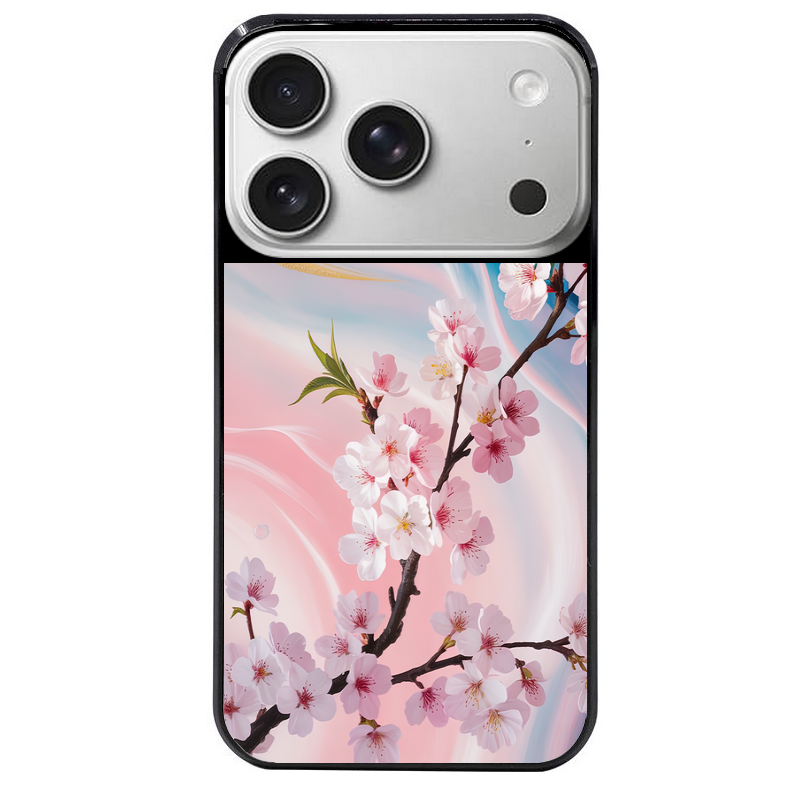 Coque noire taperso pour Iphone 17 17E AIR MAX PRO avec motif marbre fleur cerisier protection antichoc personnalisée