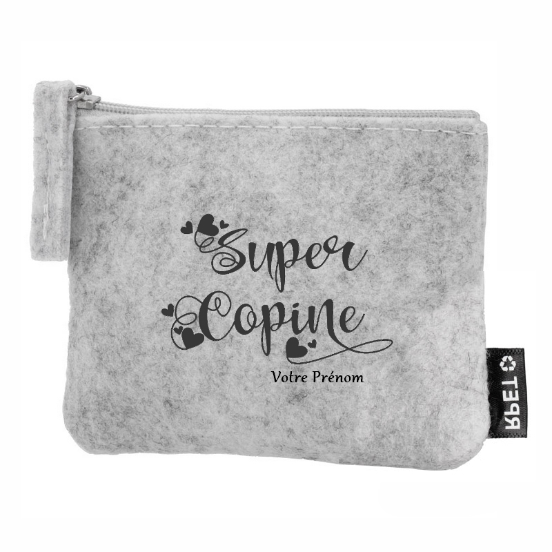 Porte monnaie personnalisé super copine en feutrine en feutrine
