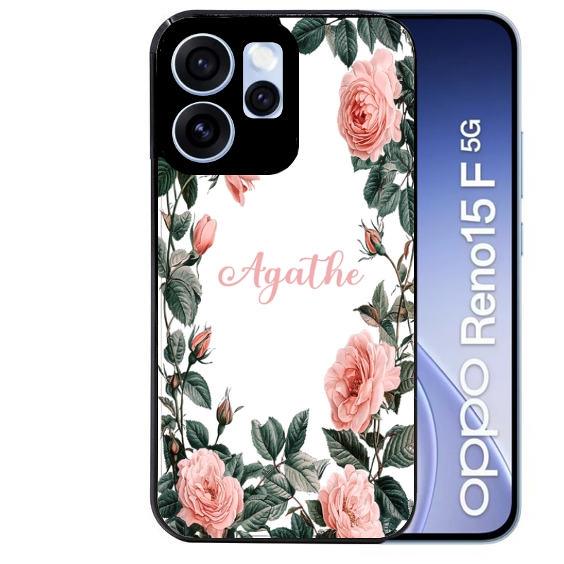 Coque noire taperso pour OPPO Reno 15 et F FS 5G avec motif cadre fleur pastel personnalisee protection antichoc personnalisée