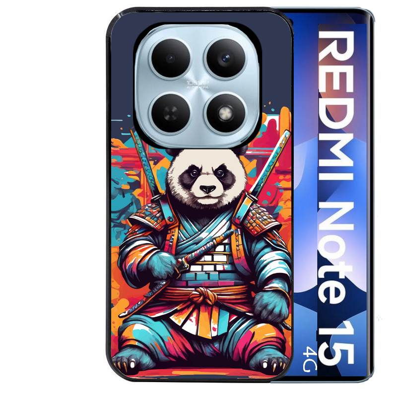 Coque noire taperso pour Redmi Note 15 et PRO PLUS 4G 5G avec motif panda katana personnalisee protection antichoc personnalisée