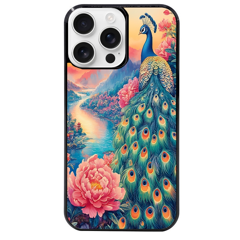 Coque noire taperso pour Iphone 16 16E PLUS MAX PRO avec motif paon japan protection antichoc personnalisée