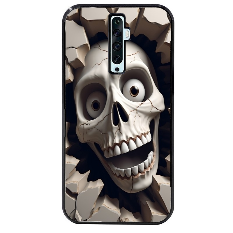 Coque noire taperso pour OPPO Reno 2 et 2Z avec motif tete de mort smile protection antichoc personnalisée