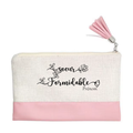 Pochette personnalisée motif soeur formidable en toile et simili cuir personnalisée