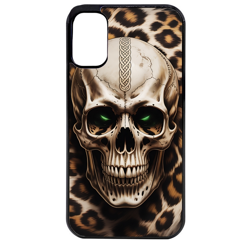 Coque noire taperso pour Moto E13 E14 E15 avec motif tete de mort leopard protection antichoc personnalisée