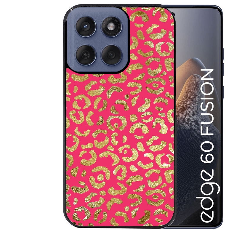 Coque noire taperso pour Moto Edge 60 et Neo Fusion Pro avec motif leopard fuschia protection antichoc personnalisée