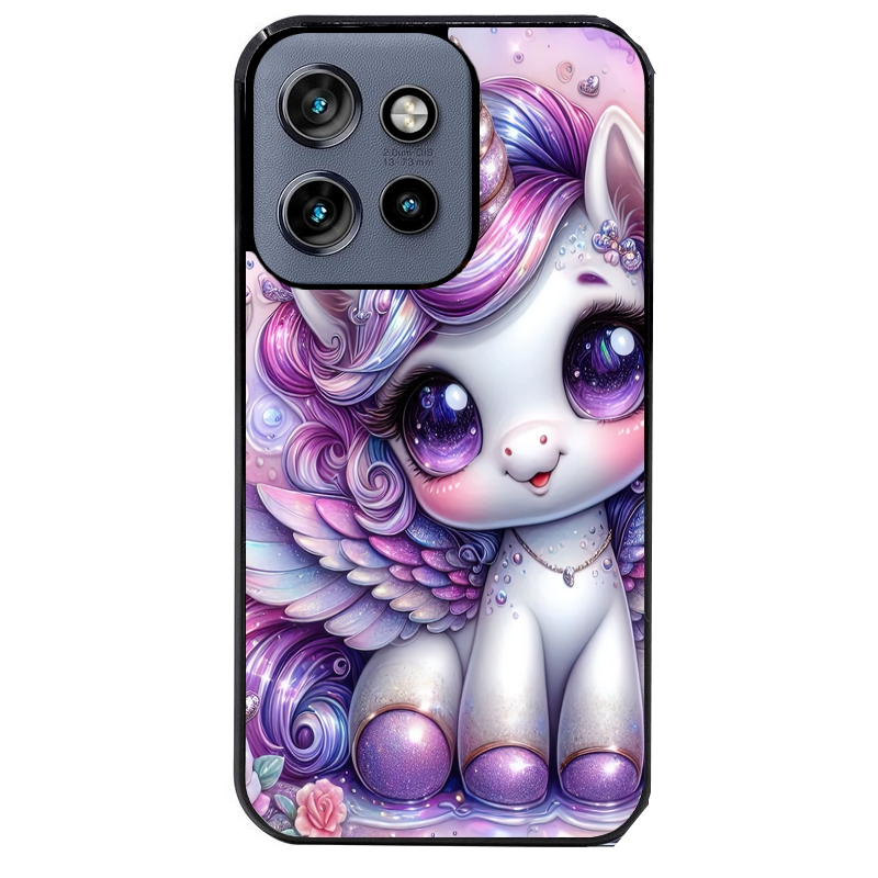 Coque noire taperso pour Moto Edge 60 et Neo Fusion Pro avec motif licorne violette protection antichoc personnalisée