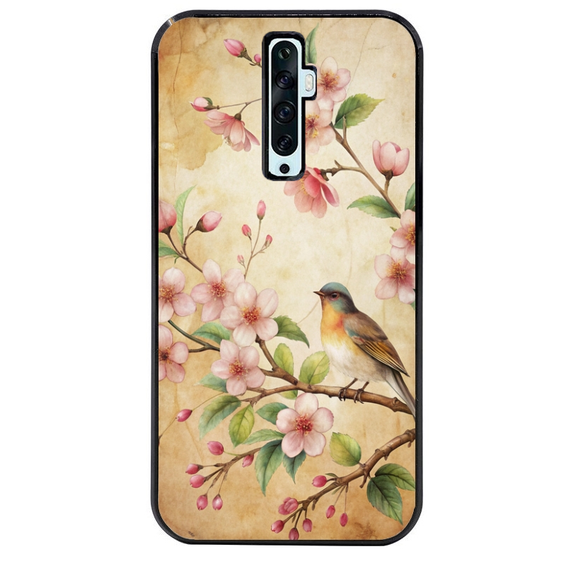 Coque noire taperso pour OPPO Reno 2 et 2Z avec motif fleur et colibri protection antichoc personnalisée