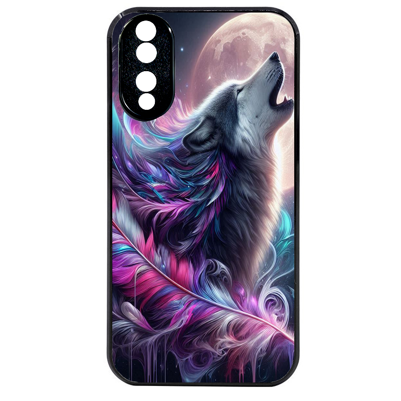 Coque noire taperso pour Honor 70 LITE 90 et LITE avec motif loup et plume protection antichoc personnalisée