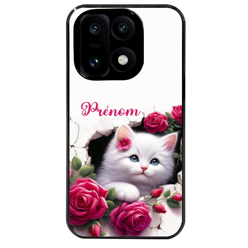 Coque noire taperso pour OnePlus 15 avec motif chat fleurs personnalisee protection antichoc personnalisée