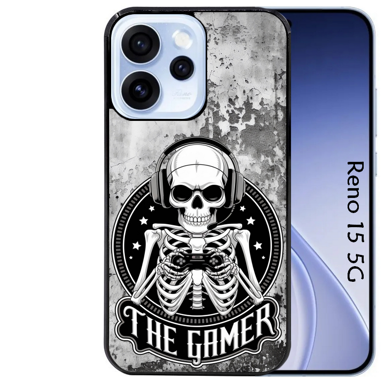 Coque noire taperso pour OPPO Reno 15 et F FS 5G avec motif tete de mort gamer beton protection antichoc personnalisée