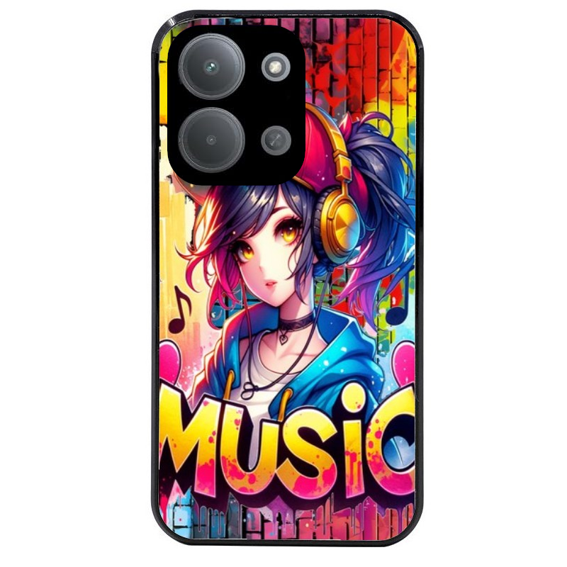 Coque noire taperso pour POCO C85 avec motif anime manga et music protection antichoc personnalisée