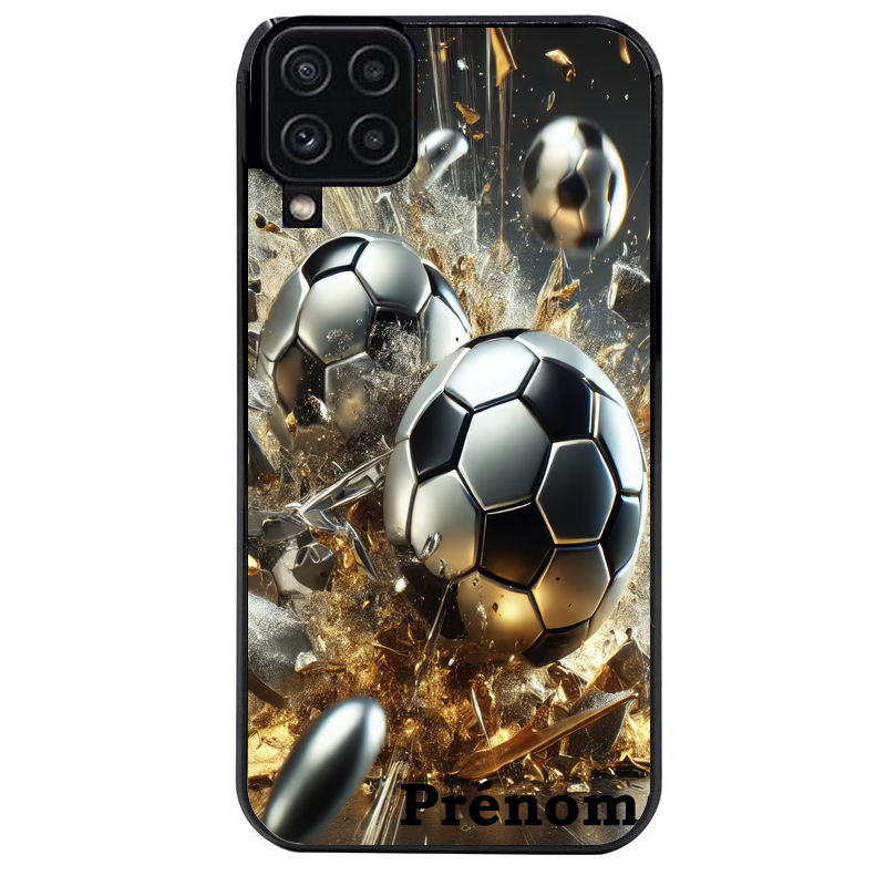 Coque noire taperso pour galaxy A22 A32 A52 A52S 4G 5G  avec motif foot metal personnalisee protection antichoc personnalisée