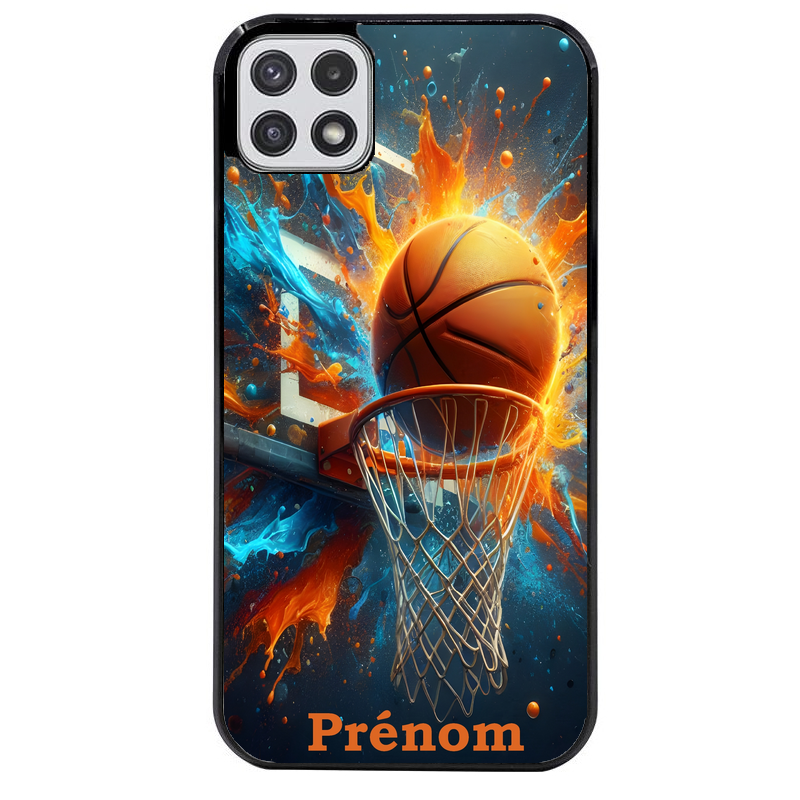 Coque noire taperso pour galaxy A22 A32 A52 A52S 4G 5G  avec motif basket ball color personnalise protection antichoc personnalisée