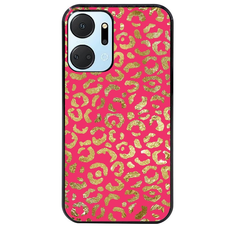 Coque noire taperso pour Honor X7A avec motif leopard fuschia protection antichoc personnalisée