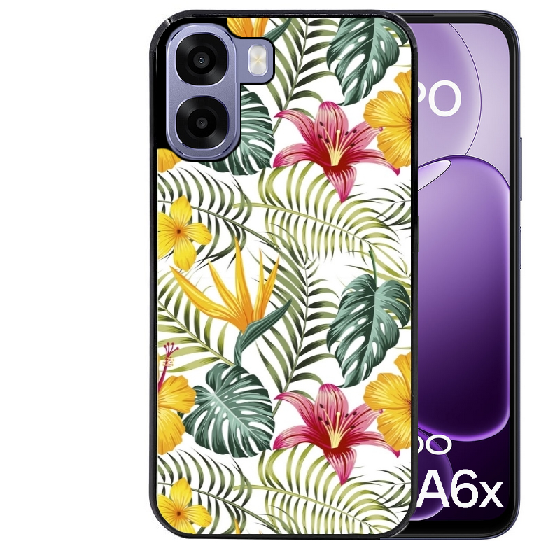 Coque noire taperso pour OPPO A6 A6X 4G et 5G avec motif jungle et fleur hibiscus protection antichoc personnalisée
