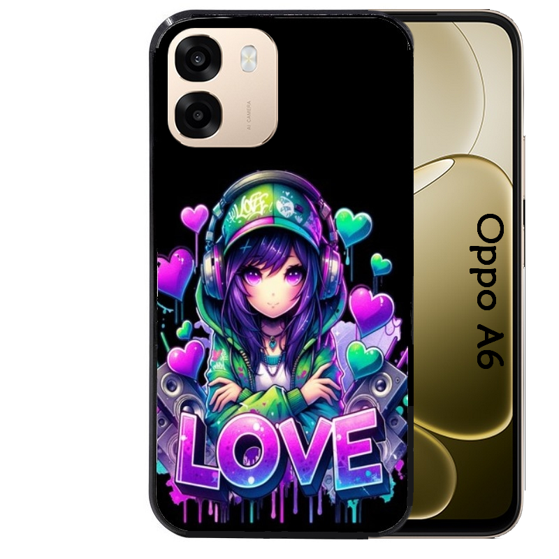 Coque noire taperso pour OPPO A6 A6X 4G et 5G avec motif anime manga et love protection antichoc personnalisée