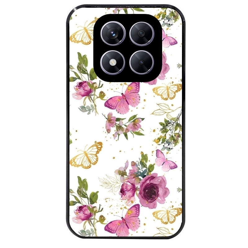Coque noire taperso pour Redmi Note 14 et PRO PLUS 4G 5G avec motif fleur et papillon protection antichoc personnalisée