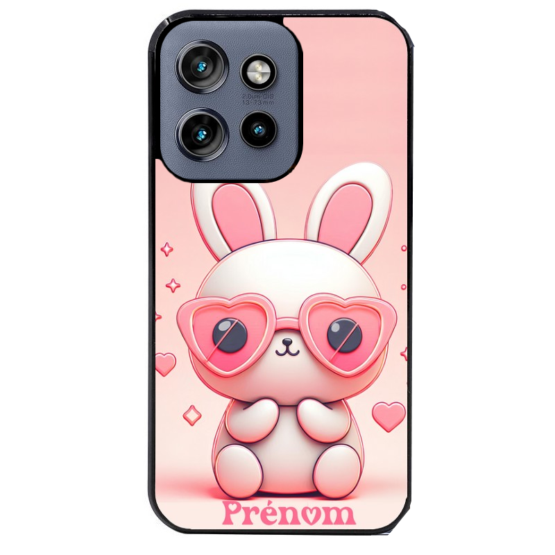 Coque noire taperso pour Moto Edge 60 et Neo Fusion Pro avec motif lapin lunettes personnalisee protection antichoc personnalisée
