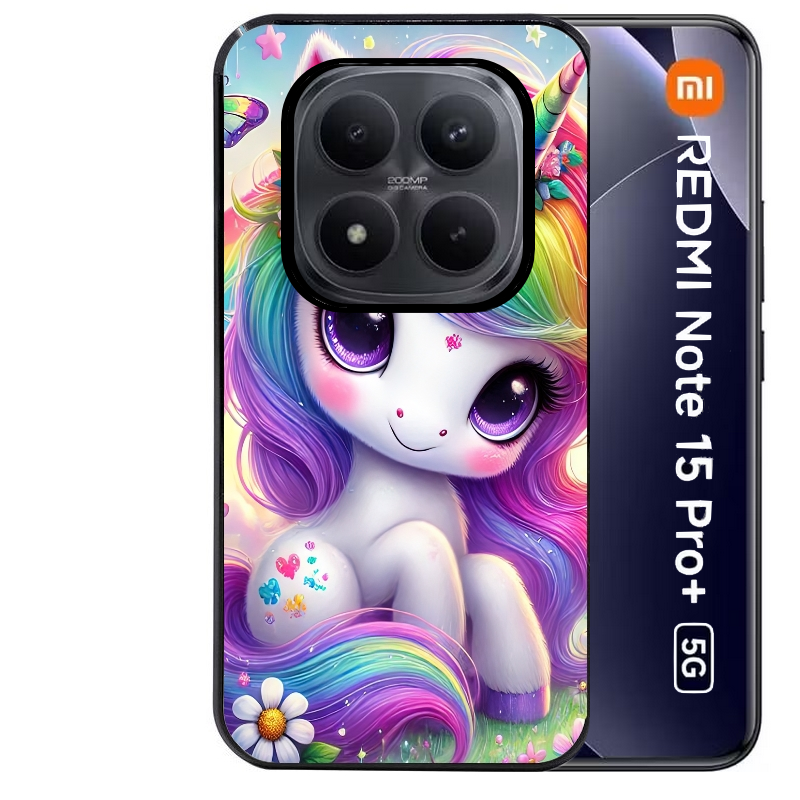 Coque noire taperso pour Redmi Note 15 et PRO PLUS 4G 5G avec motif licorne et fleurs protection antichoc personnalisée