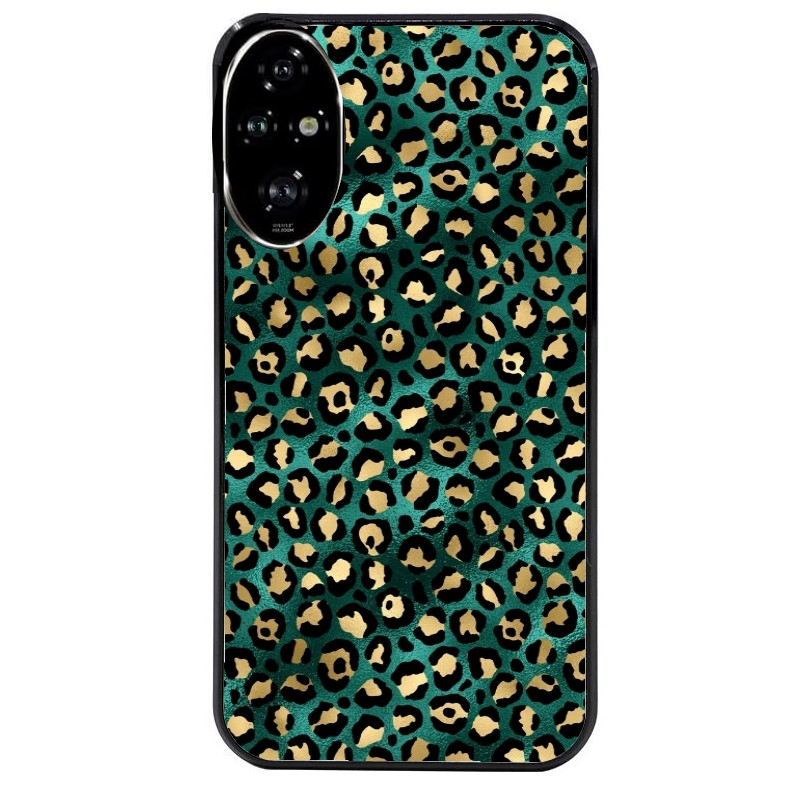 Coque noire taperso pour Honor 200 et Lite Pro Smart avec motif leopard vert protection antichoc personnalisée