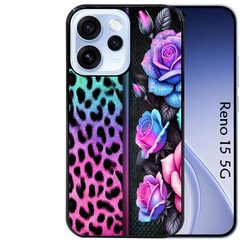 Coque noire taperso pour OPPO Reno 15 et F FS 5G avec motif leopard et fleur protection antichoc personnalisée