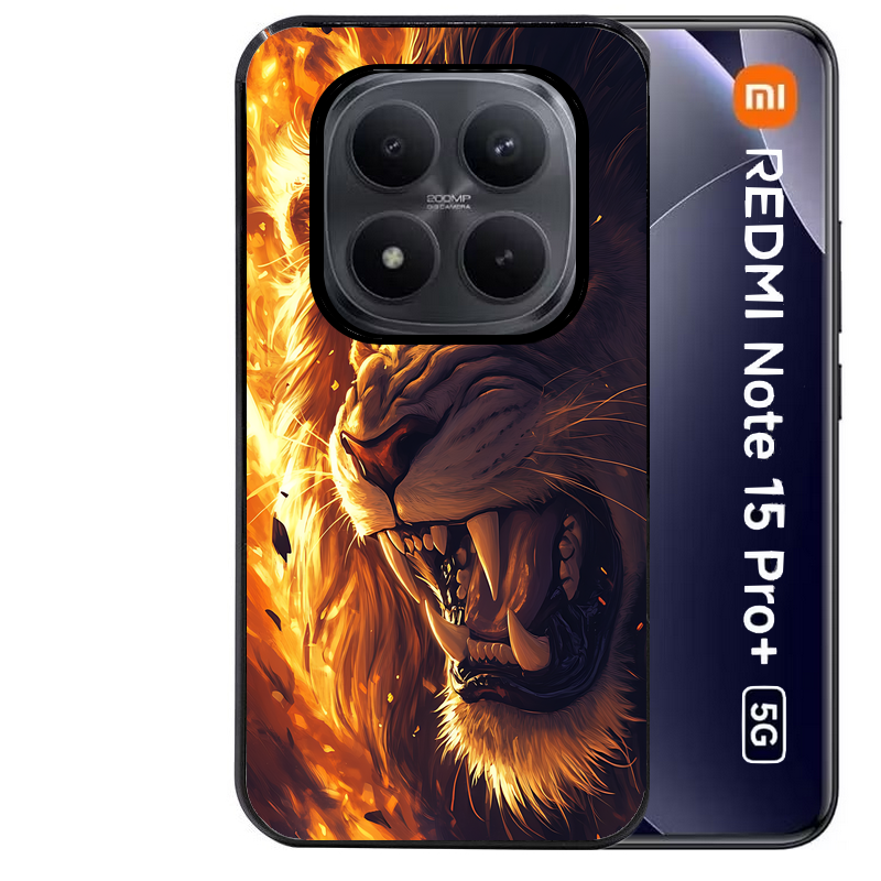 Coque noire taperso pour Redmi Note 15 et PRO PLUS 4G 5G avec motif lion flamme protection antichoc personnalisée