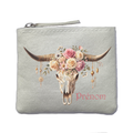 Porte monnaie personnalisé skull bull fleurs ivoire en feutrine en feutrine ivoire