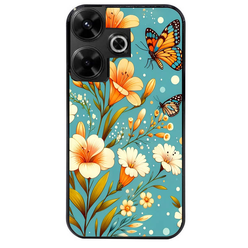 Coque noire taperso pour POCO M6 4G avec motif fleur orange protection antichoc personnalisée