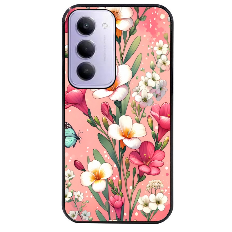 Coque noire taperso pour Redmi 15 4G et 5G avec motif fleur rose protection antichoc personnalisée