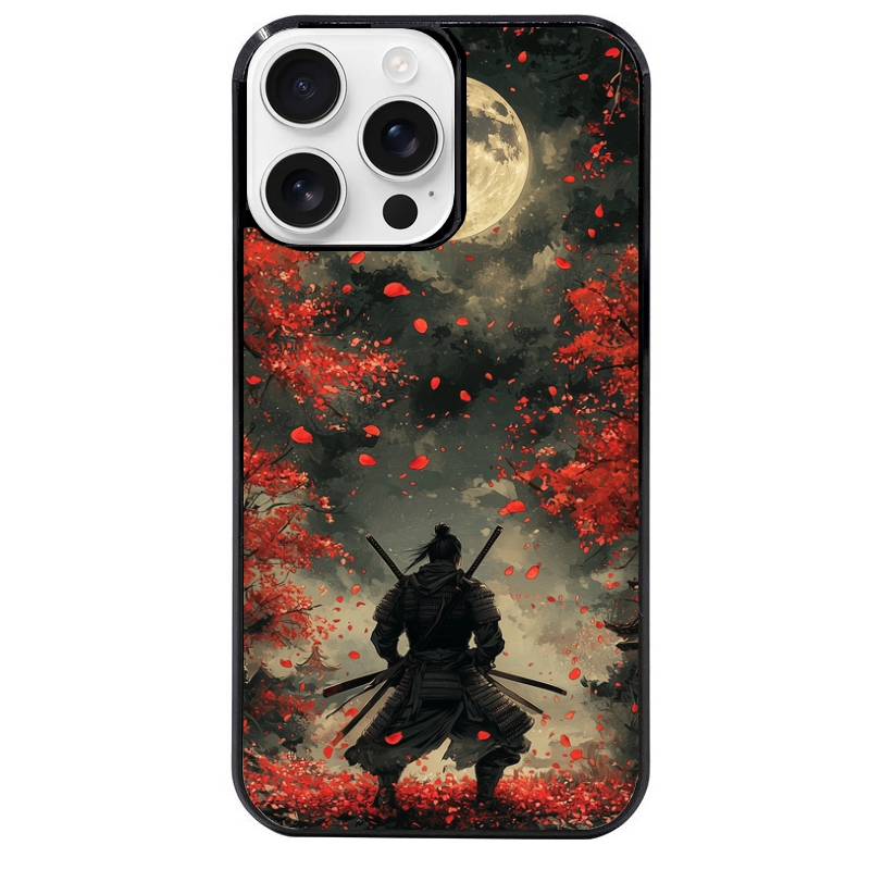 Coque noire taperso pour Iphone 16 16E PLUS MAX PRO avec motif samourai et katana protection antichoc personnalisée