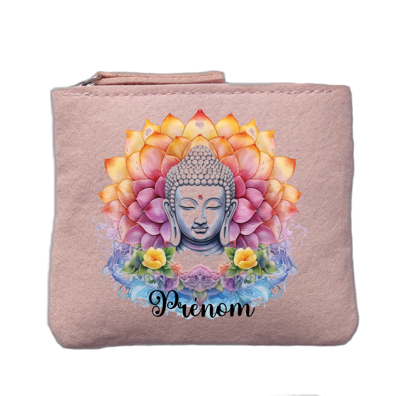 Porte monnaie personnalisé motif bouddha lotus rose clair en feutrine en feutrine