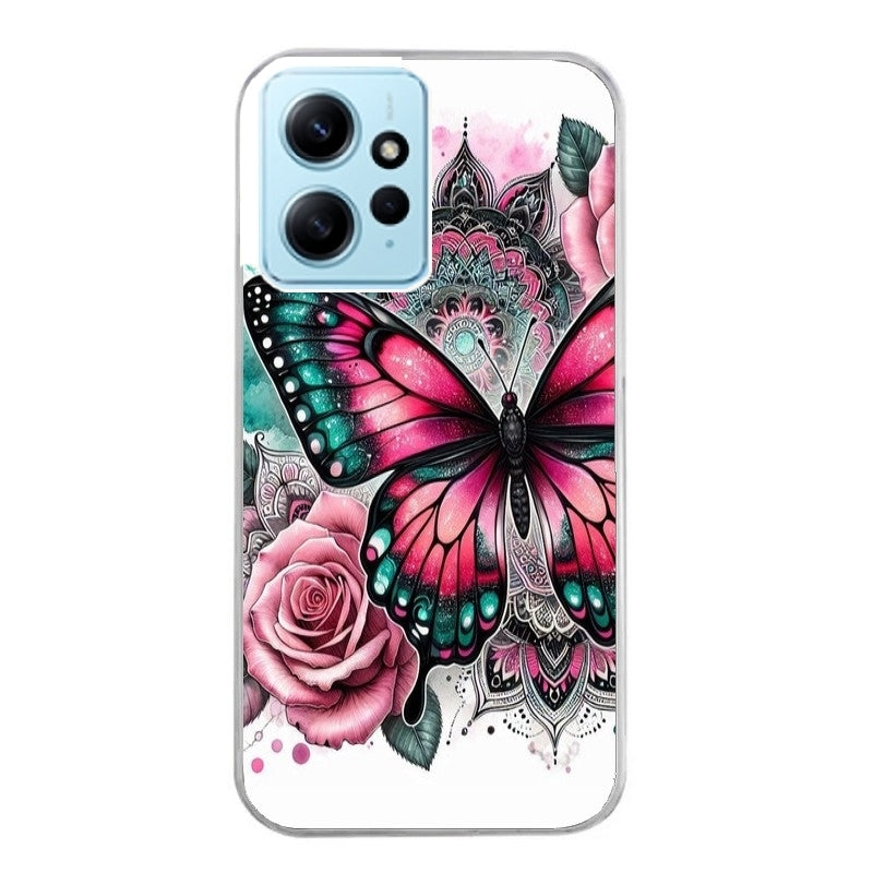 Coque taperso pour Redmi Note 12 4G 5G PRO 4G avec motif papillon rose protection antichoc personnalisée