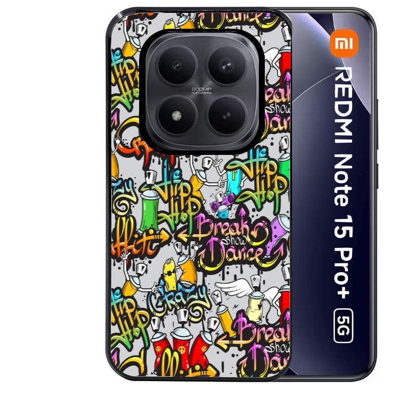 Coque noire taperso pour Redmi Note 15 et PRO PLUS 4G 5G avec motif tag et graffiti protection antichoc personnalisée