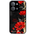 Coque noire taperso pour POCO C85 avec motif fleur rouge avec prenom protection antichoc personnalisée
