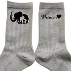 Chaussettes personnalisées paillettes argent motif éléphant maman