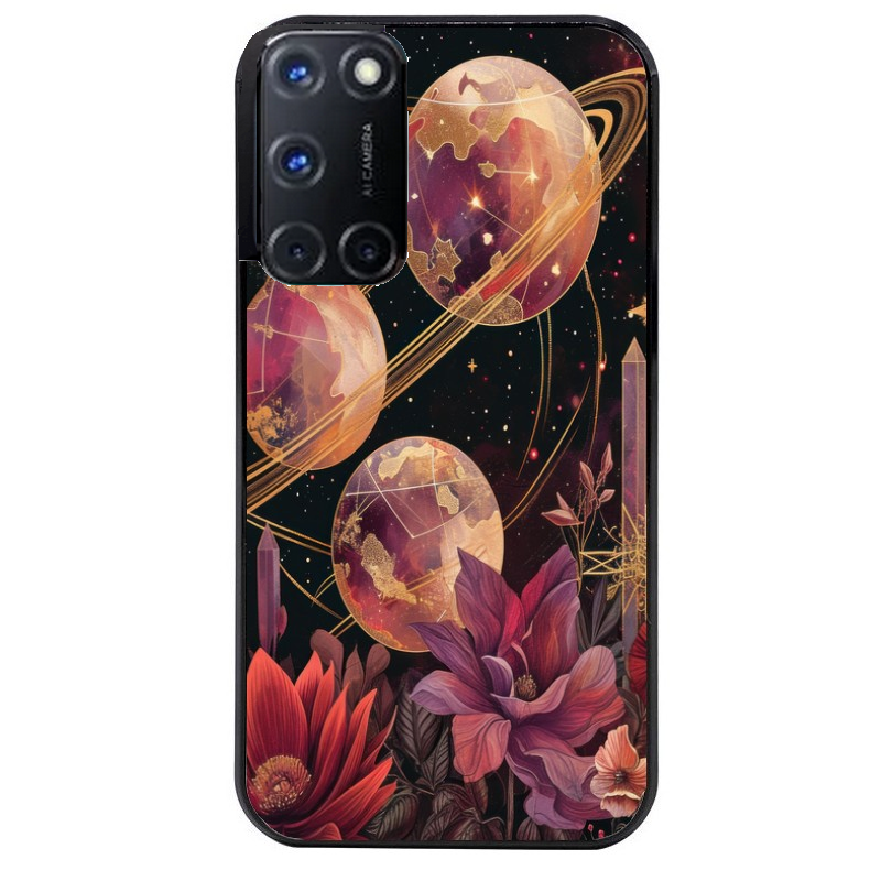 Coque noire taperso pour OPPO Reno 8 LITE avec motif astro et fleurs protection antichoc personnalisée